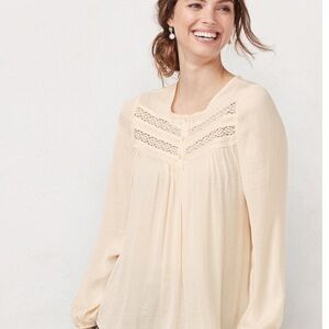 Lauren Conrad Cream Lace Detail Peasant Blouse Long Sleeve XL